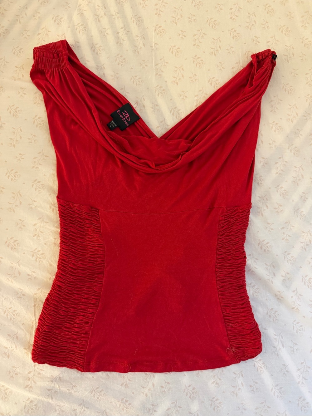 Vintage Y2K Bebe Red Draped Neck Ruched Side Tank Top